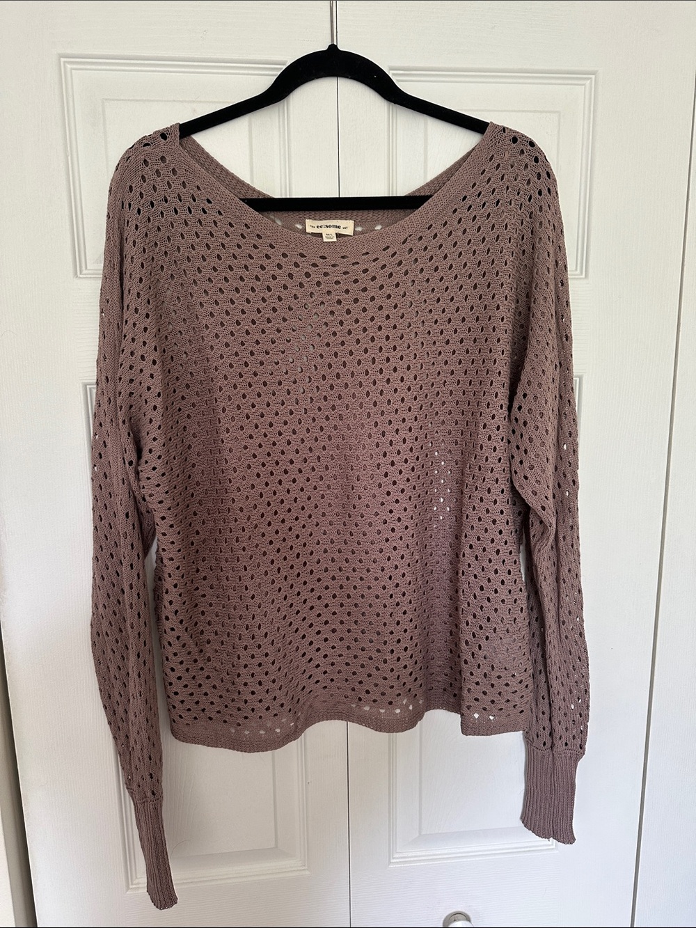 eesome Open-Knit Crewneck Sweater - Dusty Mauve